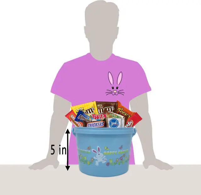 Alt view image 4 of 4 - Plastic Easter Candy Bucket in Blue with 2lbs Individually Wrapped Snacks of Chocolate