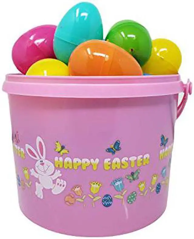 Main image of Blue Easter Plastic Bucket with 3lbs Individually Wrapped Chocolates