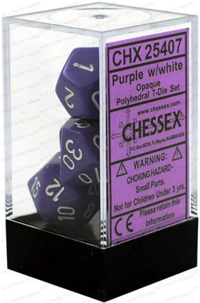 Main image of chessex chx25407 dice-opaque purple/white set