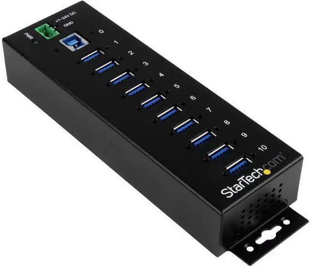 Main image of StarTech.com ST1030USBM 10 Port USB 3.0 Hub - Industrial - ESD and Surge Protection - DIN Rail or Surface Mountable - Metal - Powered USB Hub