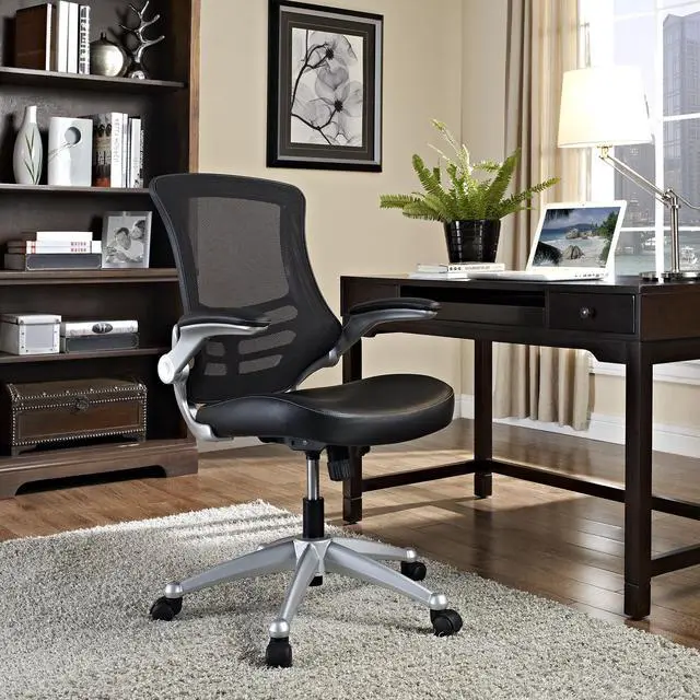 Alt view image 2 of 19 - Modway EEI-210-BLK 40.5 - 43.5 H x 26.5 W x 25 L in. Attainment Office Chair in Black Mesh & Leatherette, Black