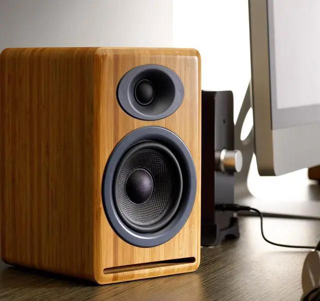 Alt view image 9 of 17 - Audioengine P4 Premium Passive Bookshelf Speakers - Pair (Bamboo)