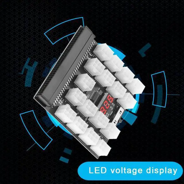 Alt view image 2 of 6 - PCI-E Power Supply 17ports 6Pin 12V Breakout Board Adapter with LED voltage display for HP Server Mining