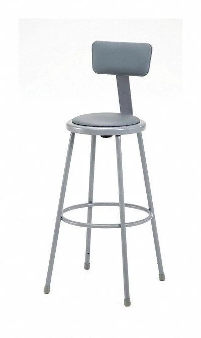 Alt view image 6 of 7 - NPS 6430B 6400 Series Heavy Duty Vinyl Padded Stool With Backrest - Supports 500 lb - 30" Seat Height - Gray Seat, Gray Back, Gray Base