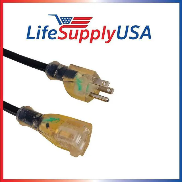 Alt view image 4 of 5 - 16/3 6ft SJTW 13 Amp 125 Volt 1625 Watt Lighted End Indoor/Outdoor Black Heavy Duty Extension Cord (6 Feet)