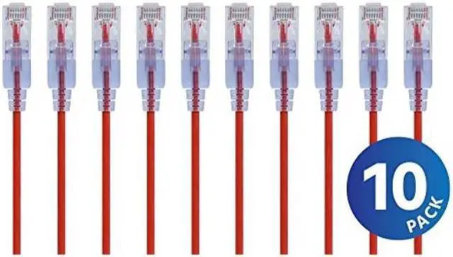Main image of Monoprice Cat6A Ethernet Patch Cable - 7 Feet - Red (10 Pack) Snagless RJ45 550Mhz UTP Pure Bare Copper Wire 10G 30AWG - SlimRun Series