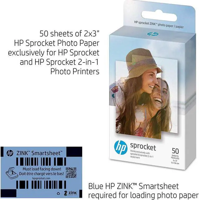 Alt view image 2 of 20 - HP Glossy Photo Paper, 2 x 3, 50/Pack (1DE39A)