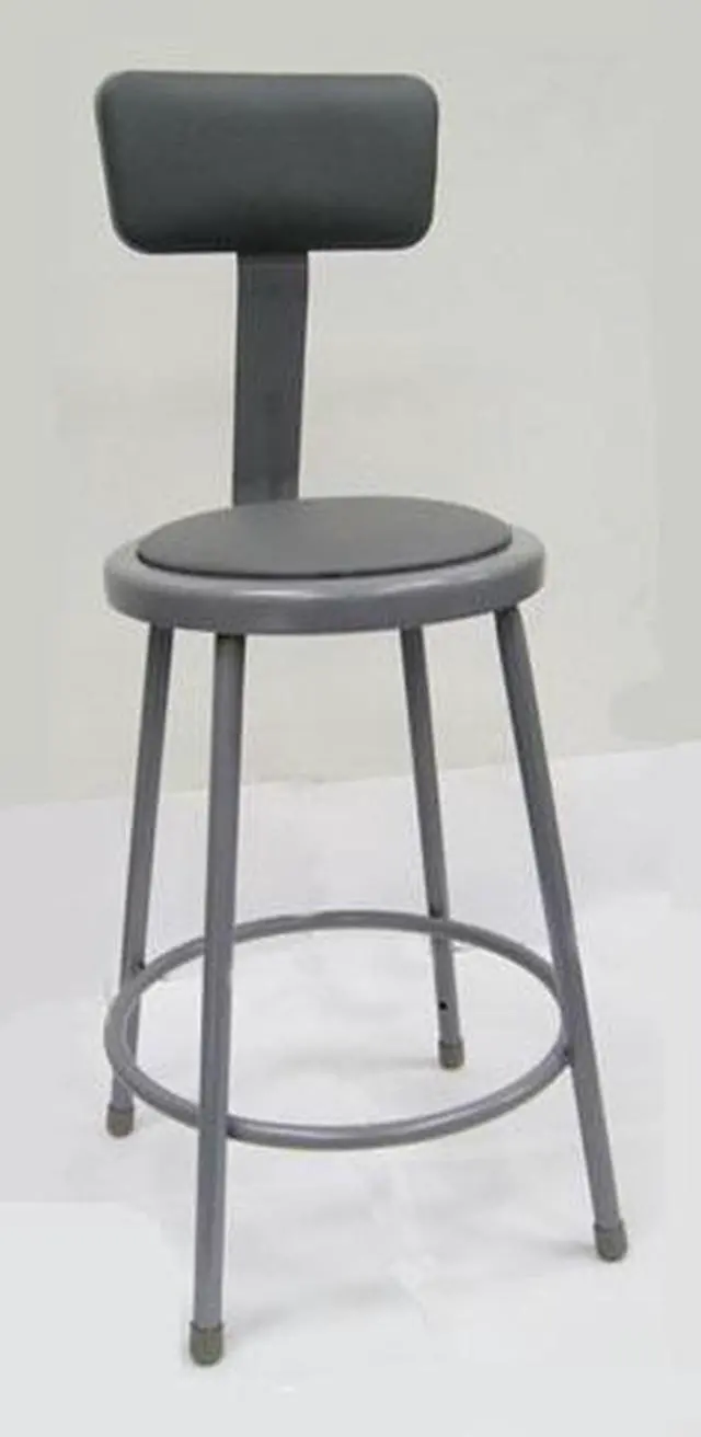 Alt view image 3 of 7 - NPS 6430B 6400 Series Heavy Duty Vinyl Padded Stool With Backrest - Supports 500 lb - 30" Seat Height - Gray Seat, Gray Back, Gray Base