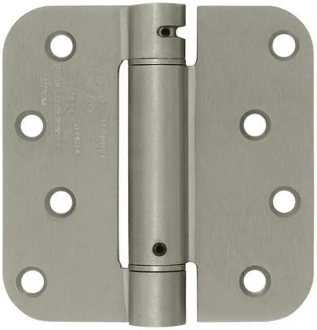 Main image of 4 in. x 4 in. x 0.63 in. Radius Single Action Steel Spring Hinge (Antique Brass)