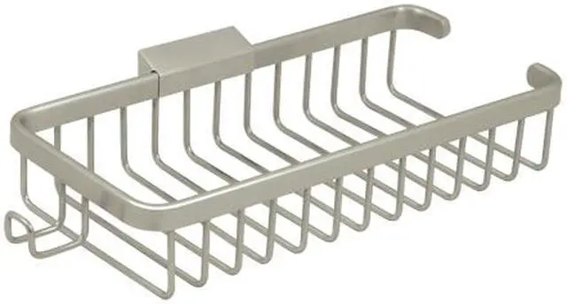 Main image of 10 in. Solid Brass Rectangular Wire Bathroom Basket w Hook (Chrome)