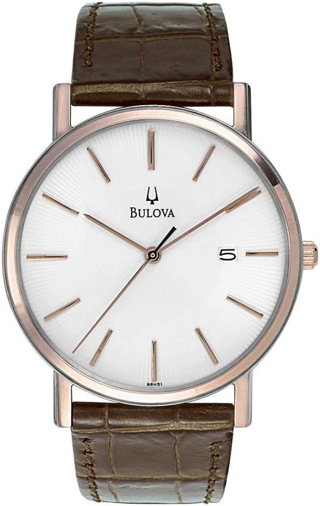 Alt view image 8 of 20 - Bulova Mens Two-Tone Rose Gold Brown Leather Band Quartz Watch 98H51