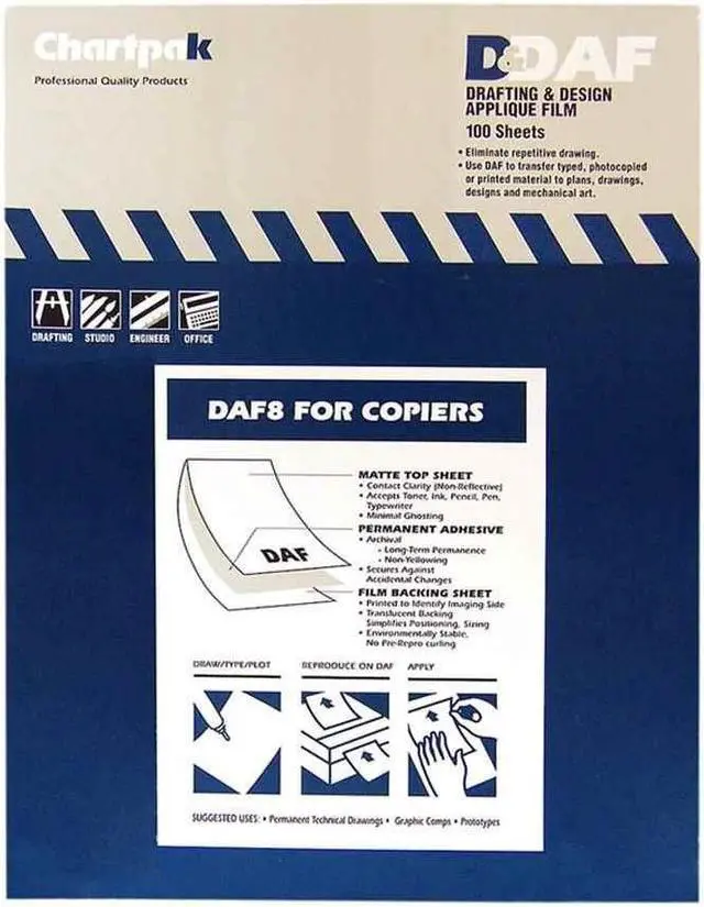Alt view image 3 of 10 - Chartpak DAF8 Self-Adhesive Drafting Applique Film, 8-1/2 x 11, Clear, 100/Box