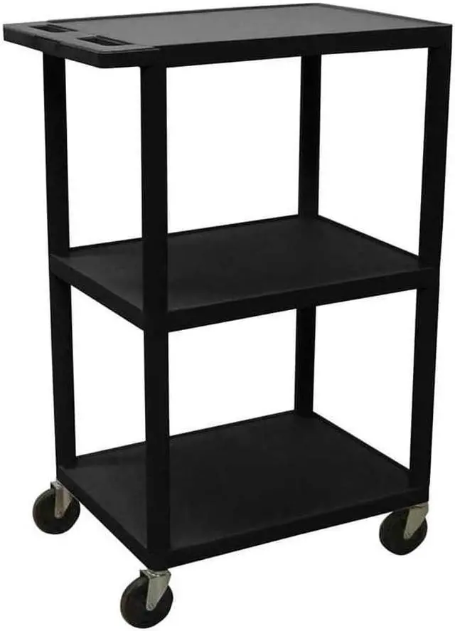 Alt view image 4 of 11 - Luxor HE42 3 Shelves Structural Foam Plastic Utility Cart Black