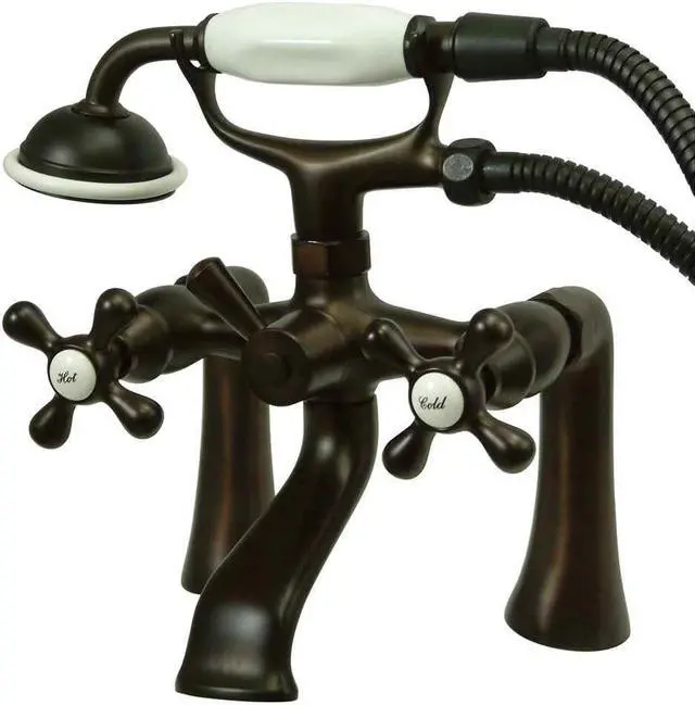 Main image of Kingston Brass KS268ORB 7 Inch Center Spread Tub-Deck Mount Clawfoot Tub Filler With Hand Shower - Oil Rubbed Bronze