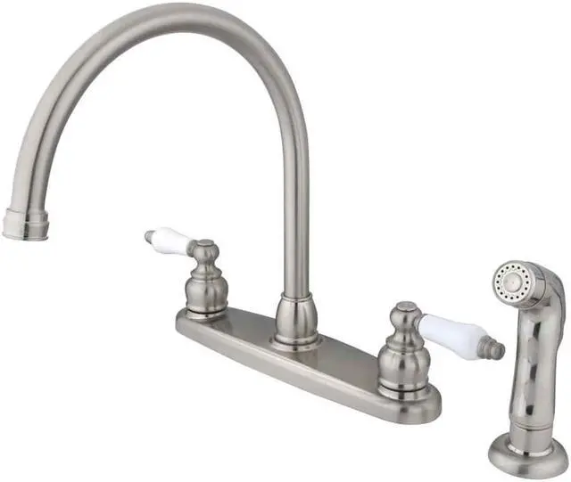 Main image of Double Handle Goose Neck Kitchen Faucet with Sprayer
