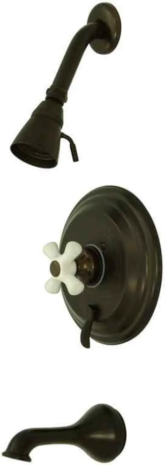 Alt view image 4 of 6 - RESTORATION TUB/SHOWER FAUCET W/PORCELAIN CROSS HANDLE-Oil Rubbed Bronze Finish