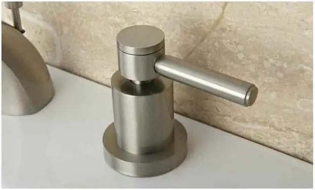 Main image of Two Handle 4" to 8" Mini Widespread Lavatory Faucet with Brass Pop-up in Satin Nickel by Kingston Brass