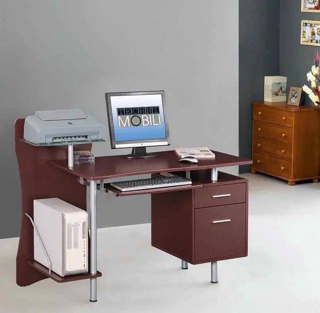 Alt view image 2 of 16 - Deluxe Stylish Ergonomic Computer Desk with Two Drawer - Chocolate