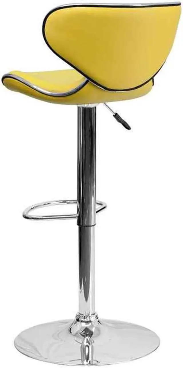 Alt view image 3 of 20 - Contemporary Cozy Mid-Back Yellow Vinyl Adjustable Height Barstool with Chrome Base
