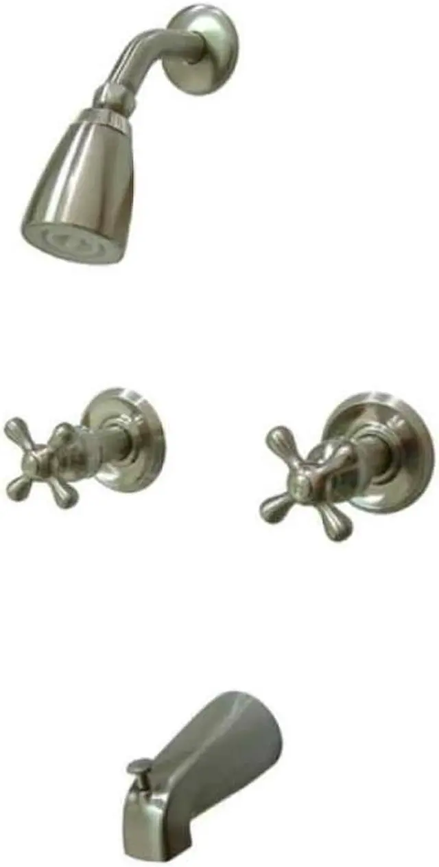 Main image of TWIN HANDLE T/S FAUCET W/DECOR CROSS HANDLE-Satin Nickel Finish