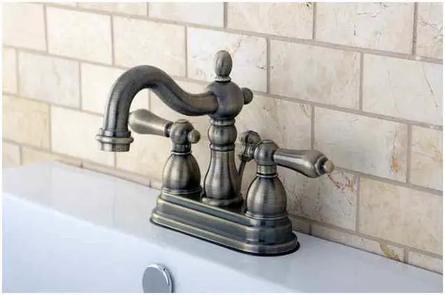 Main image of Kingston Brass KB1603AL Heritage 4-Inch Centerset Lavatory Faucet with Metal Lever Handle, Vintage Brass