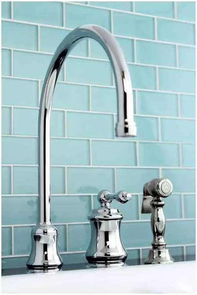 Alt view image 3 of 10 - Single Handle Widespread Kitchen Faucet with Brass Sprayer