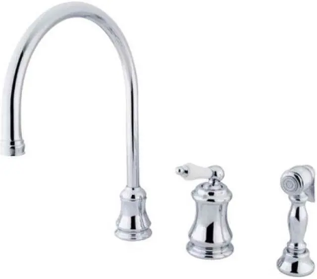 Alt view image 3 of 8 - Single Handle Widespread Kitchen Faucet with Brass Sprayer