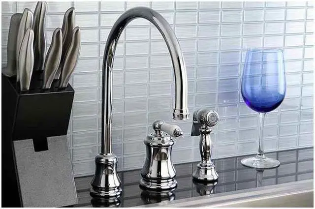 Alt view image 4 of 8 - Single Handle Widespread Kitchen Faucet with Brass Sprayer