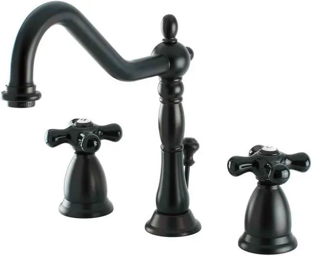 Main image of Kingston Brass KS1995PKX Heritage Onyx Widespread Lavatory Faucet With Black Por