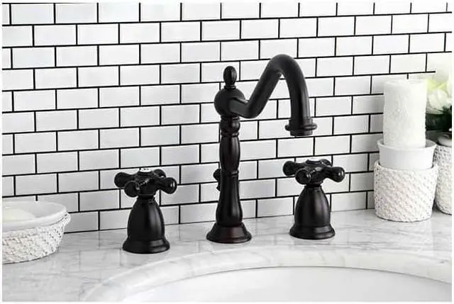 Alt view image 2 of 8 - Kingston Brass KS1995PKX Heritage Onyx Widespread Lavatory Faucet With Black Por