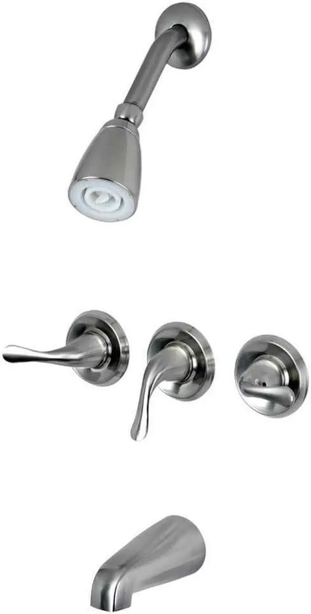 Main image of Three Handle Tub Shower Faucet Satin Nickel