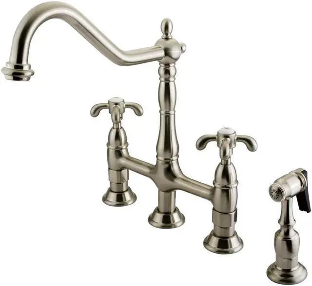 Alt view image 2 of 6 - Kingston Brass KS1278TXBS Double Handle 8" Centerset Kitchen Faucet with Brass S