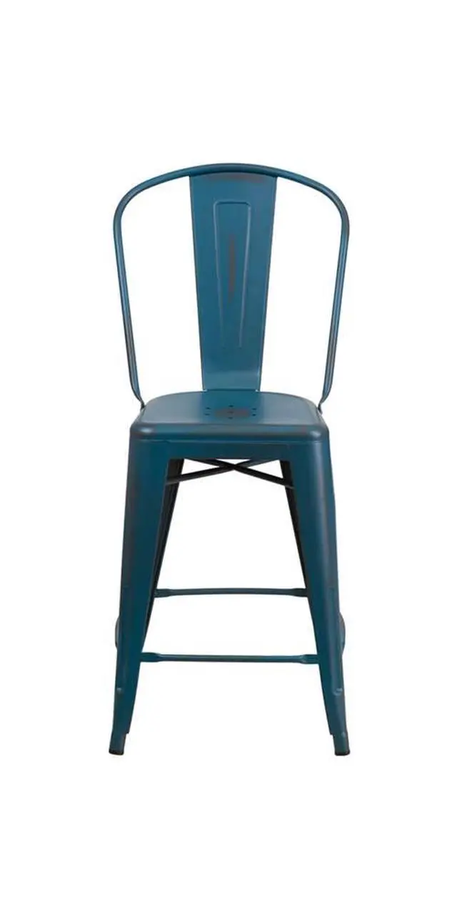 Alt view image 2 of 20 - Flash Furniture High Distressed Kelly Metal Indoor Counter Height Stool, Blue, 24"