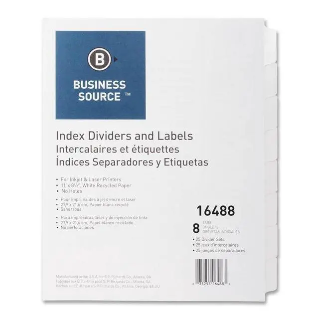 Alt view image 2 of 8 - Business Source Index Dividers Unpunched 8-Tab 25 Sets/BX White 16488
