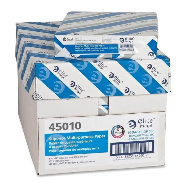 Alt view image 6 of 12 - Elite Image 45010 Multipurpose Paper - 8 1/2" x 11" - 20 lb Basis Weight - 98 Brightness - 5000 sheets / Carton (10 Reams / Carton) - White