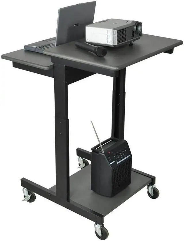 Alt view image 3 of 10 - Luxor Height Adjustable Multipurpose Rolling Mobile Stand up Presentation Computer Workstation With Keyboard Pullout Tray Gray Black