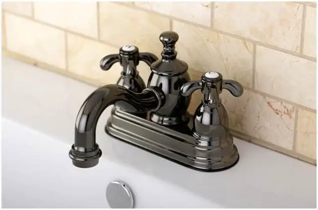 Alt view image 2 of 16 - Kingston Brass NS7100TX Water Onyx 4 inch centerset lavatory faucet with cross handles and brass pop up drain, Black Nickel