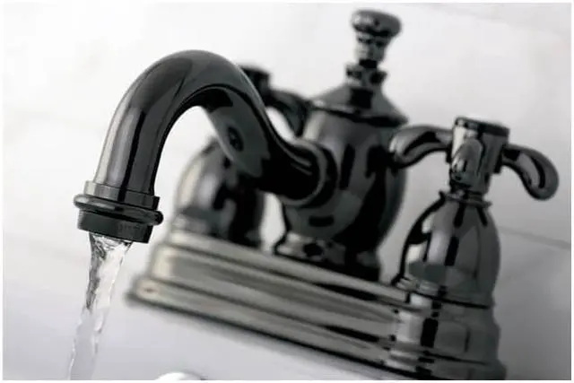 Alt view image 4 of 16 - Kingston Brass NS7100TX Water Onyx 4 inch centerset lavatory faucet with cross handles and brass pop up drain, Black Nickel