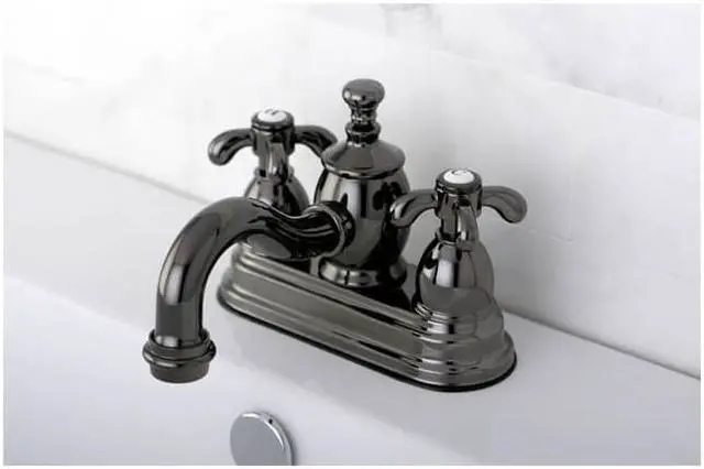 Alt view image 3 of 16 - Kingston Brass NS7100TX Water Onyx 4 inch centerset lavatory faucet with cross handles and brass pop up drain, Black Nickel