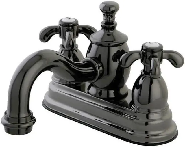 Main image of Kingston Brass NS7100TX Water Onyx 4 inch centerset lavatory faucet with cross handles and brass pop up drain, Black Nickel