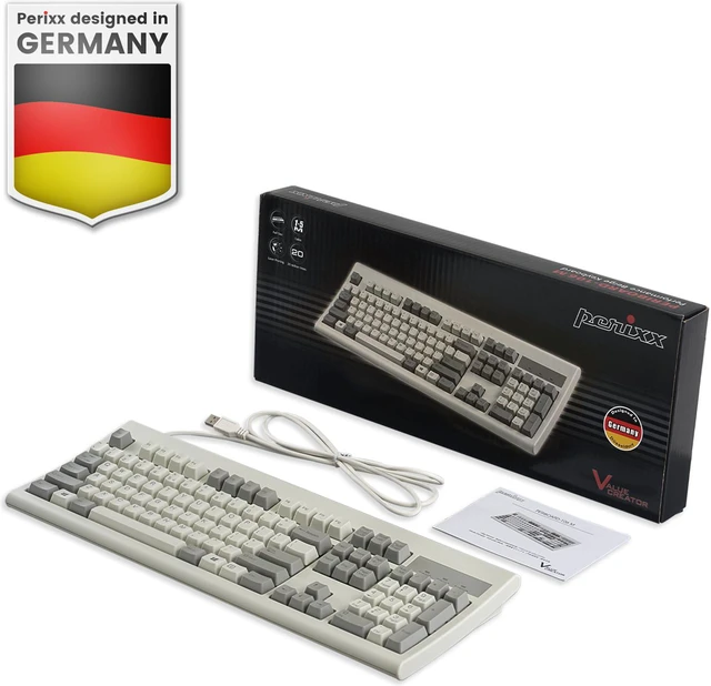 Alt view image 7 of 16 - Perixx PERIBOARD-106M, Wired Performance Full-Size USB Keyboard, Curved Ergonomic Keys, Classic Retro Gray/White Color