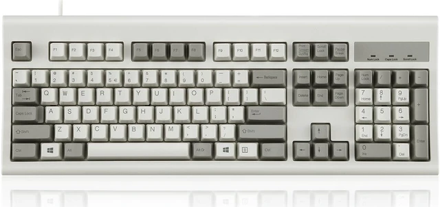 Main image of Perixx PERIBOARD-106M, Wired Performance Full-Size USB Keyboard, Curved Ergonomic Keys, Classic Retro Gray/White Color