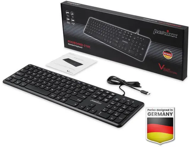Alt view image 7 of 8 - Perixx PERIBOARD-210C Wired Full-Size USB C Keyboard with Quiet Scissor Keys - Compatible with Tablets, Desktop, and Laptops - Black - US English