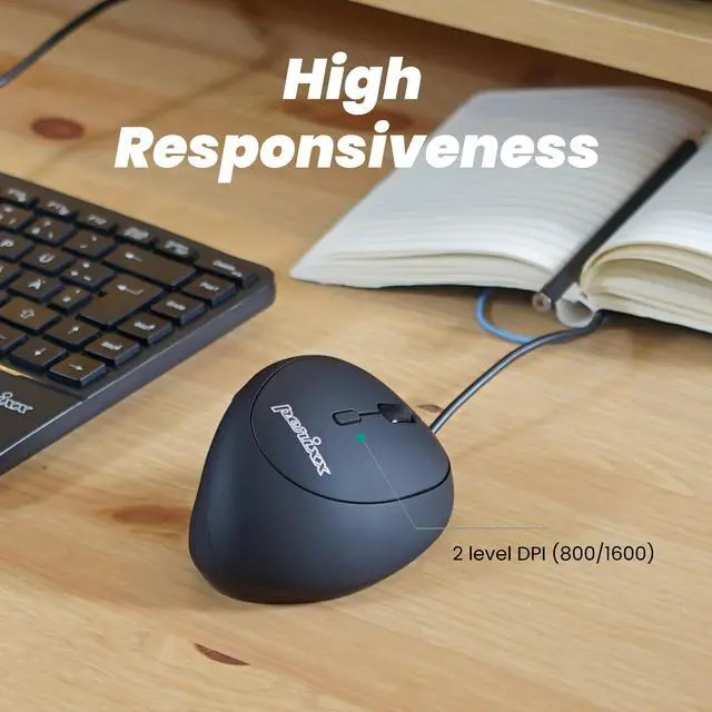 Alt view image 4 of 8 - Perixx PERIMICE-519 Wired Ergonomic Small Vertical Mouse - Portable Small Design - Ideal for Gaming/Home/Office/Travel - 105x67x58 mm
