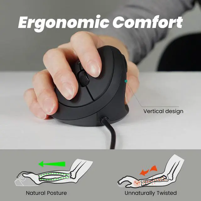 Alt view image 5 of 8 - Perixx PERIMICE-519 Wired Ergonomic Small Vertical Mouse - Portable Small Design - Ideal for Gaming/Home/Office/Travel - 105x67x58 mm