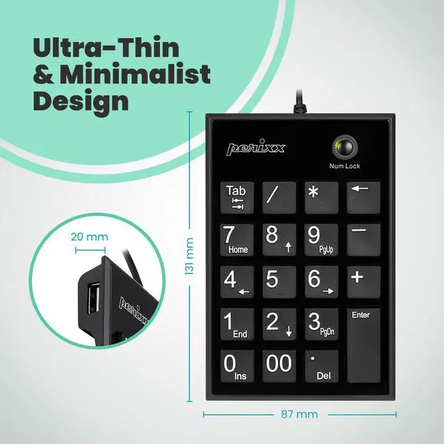 Alt view image 2 of 6 - Perixx PERIPAD-202HB, Wired Numeric Keypad Scissor Keys Extra USB Ports TAB Key