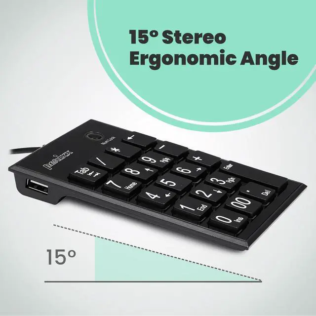 Alt view image 4 of 6 - Perixx PERIPAD-202HB, Wired Numeric Keypad Scissor Keys Extra USB Ports TAB Key