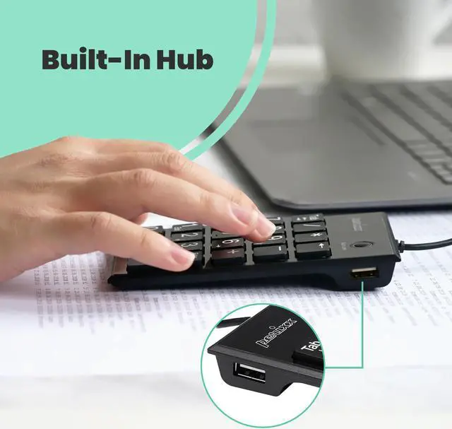 Alt view image 5 of 6 - Perixx PERIPAD-202HB, Wired Numeric Keypad Scissor Keys Extra USB Ports TAB Key