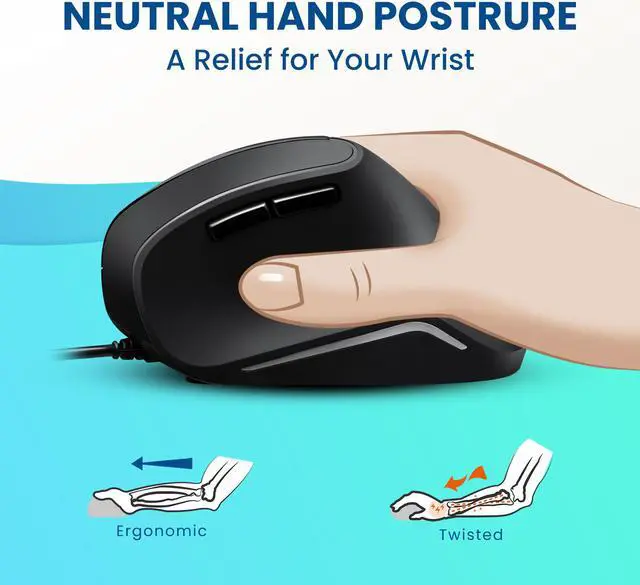 Alt view image 3 of 7 - Perixx PERIMICE-515 Wired Ergonomic Vertical Mouse, 6 Button Optical Natural Ergo Mouse with 2 Level Switch 1000/1600, Right Handed