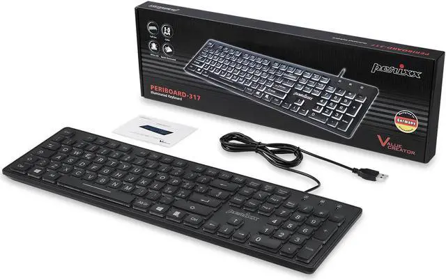 Alt view image 7 of 7 - Perixx PERIBOARD-317 Wired Backlit USB Keyboard, Big Print Letter with White Illuminated LED, Standard Full Size Keyboard, Black, US Layout
